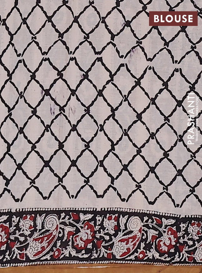 Jaipur cotton saree marron and black with allover kalamkari prints and printed border