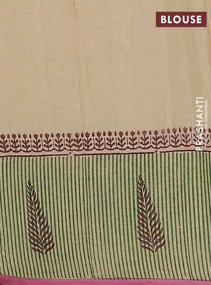 Jaipur cotton saree beige and pink with allover kalamkari prints and long printed border