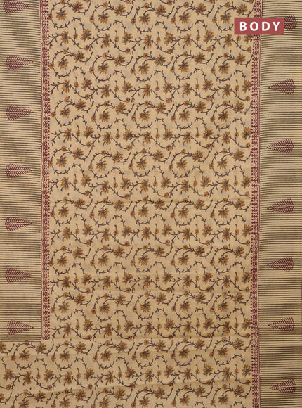 Jaipur cotton saree beige and grey with allover kalamkari prints and long printed border