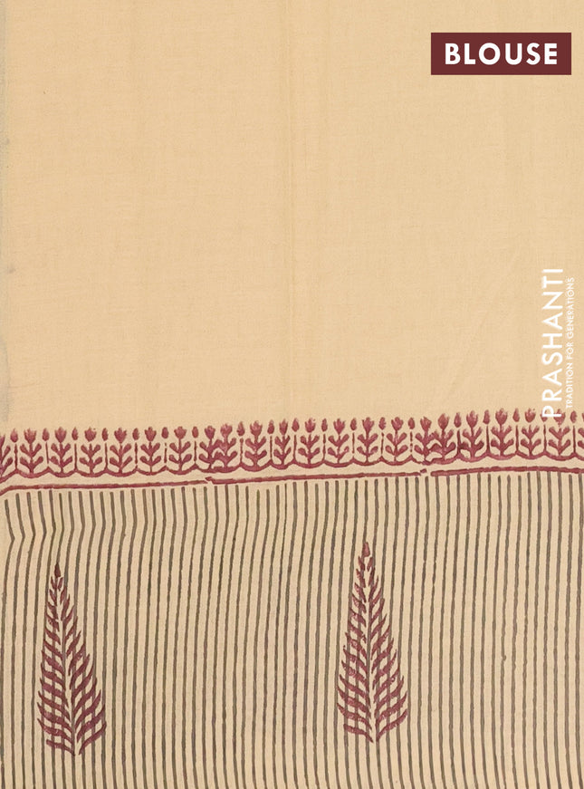 Jaipur cotton saree beige and grey with allover kalamkari prints and long printed border