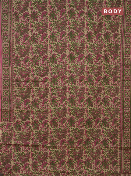 Jaipur cotton saree beige and pink with allover kalamkari prints and printed border