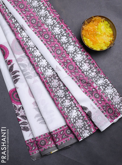 Jaipur cotton saree off white and pink grey with floral butta prints and printed border