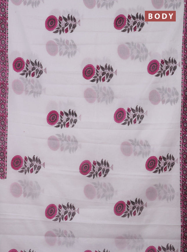 Jaipur cotton saree off white and pink grey with floral butta prints and printed border