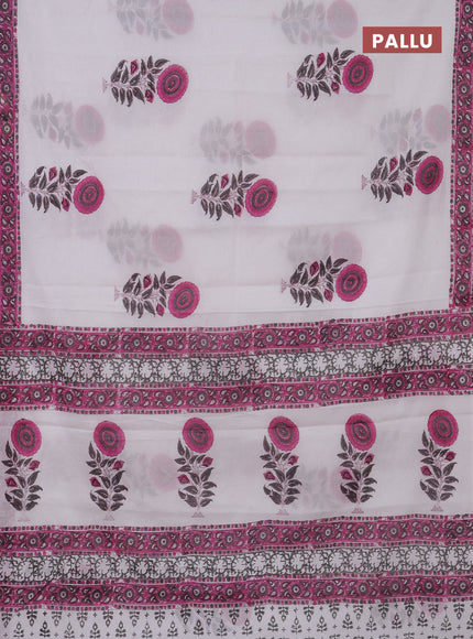 Jaipur cotton saree off white and pink grey with floral butta prints and printed border