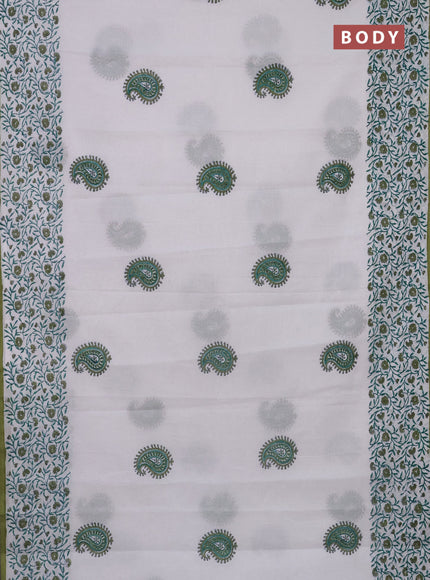 Jaipur cotton saree off white and green with paisley butta prints and printed border