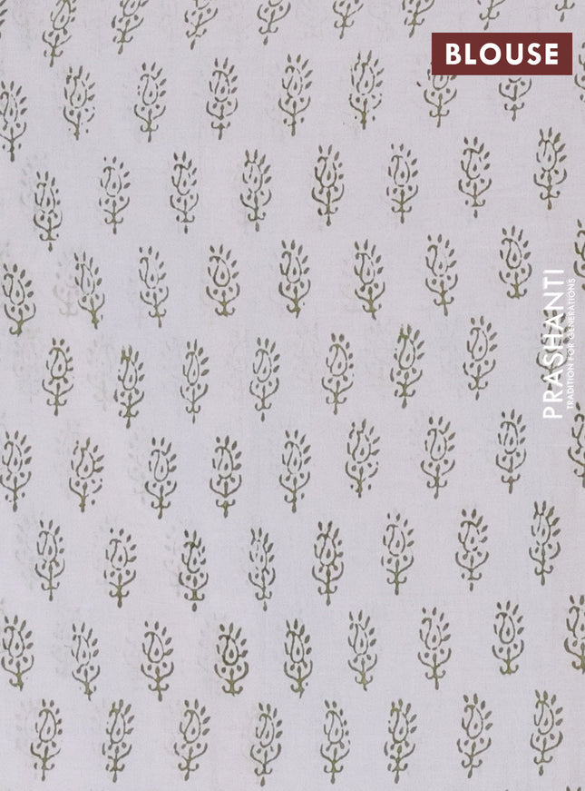 Jaipur cotton saree off white and green with paisley butta prints and printed border