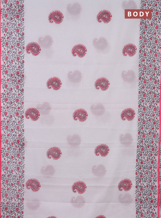 Jaipur cotton saree off white and peach pink with paisley butta prints and printed border