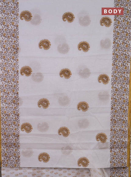 Jaipur cotton saree off white and mustard yellow with paisley butta prints and printed border