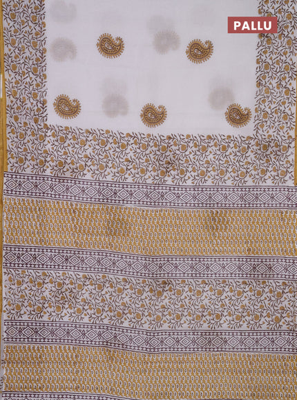 Jaipur cotton saree off white and mustard yellow with paisley butta prints and printed border