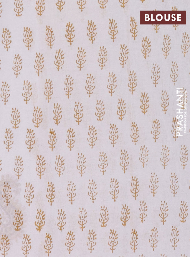 Jaipur cotton saree off white and mustard yellow with paisley butta prints and printed border