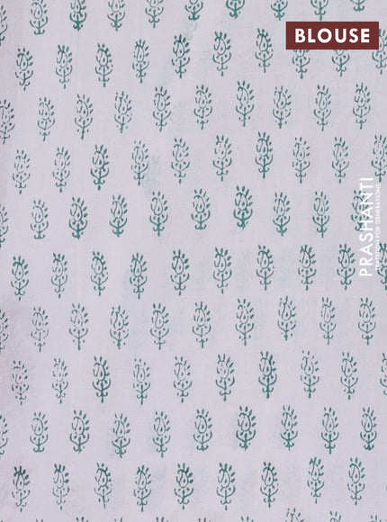 Jaipur cotton saree off white and teal green with paisley butta prints and printed border