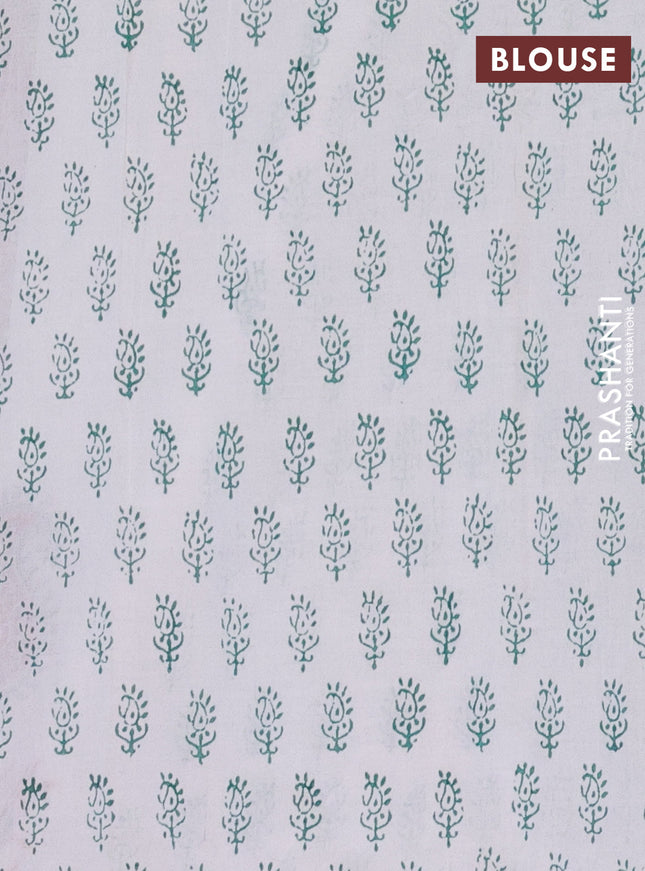 Jaipur cotton saree off white and teal green with paisley butta prints and printed border