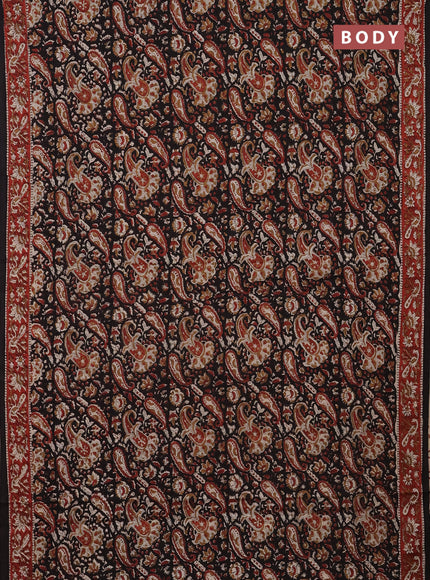 Jaipur cotton saree black and marron with allover kalamkari prints and printed border