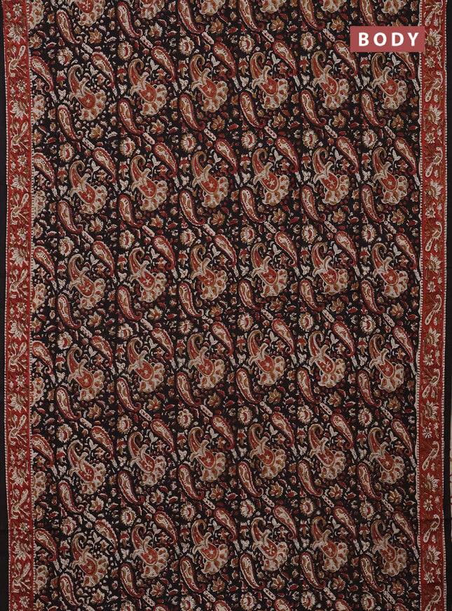 Jaipur cotton saree black and marron with allover kalamkari prints and printed border