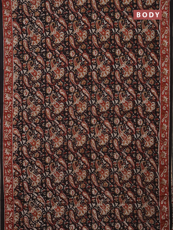 Jaipur cotton saree black and marron with allover kalamkari prints and printed border