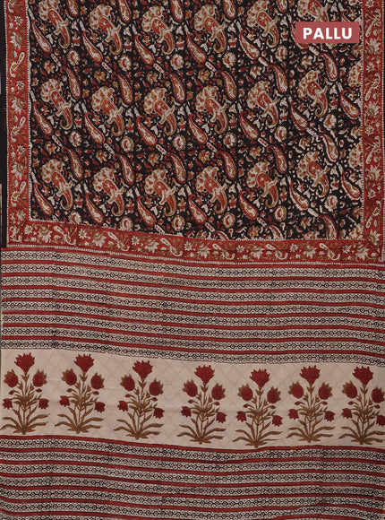 Jaipur cotton saree black and marron with allover kalamkari prints and printed border