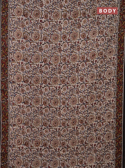 Jaipur cotton saree beige and black with allover kalamkari prints and printed border