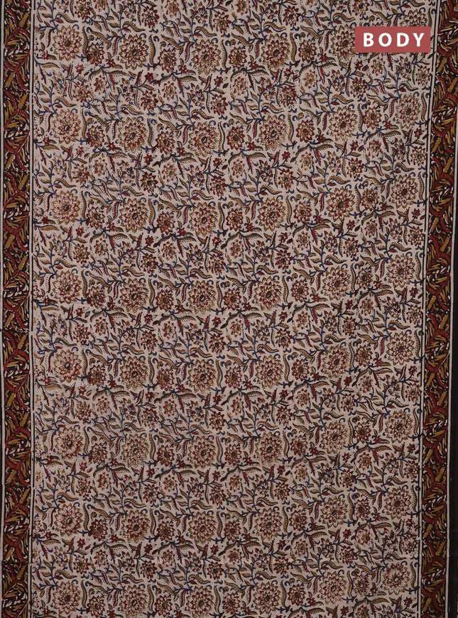 Jaipur cotton saree beige and black with allover kalamkari prints and printed border