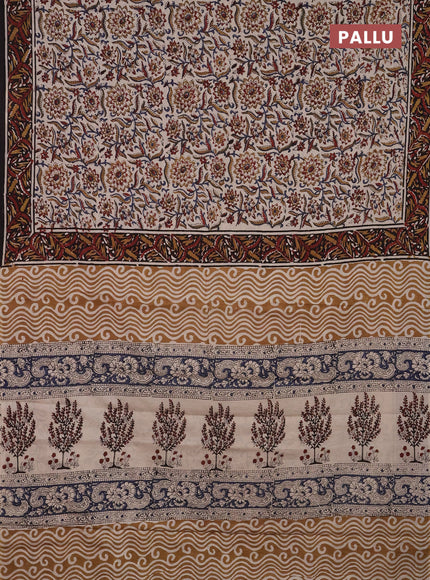 Jaipur cotton saree beige and black with allover kalamkari prints and printed border