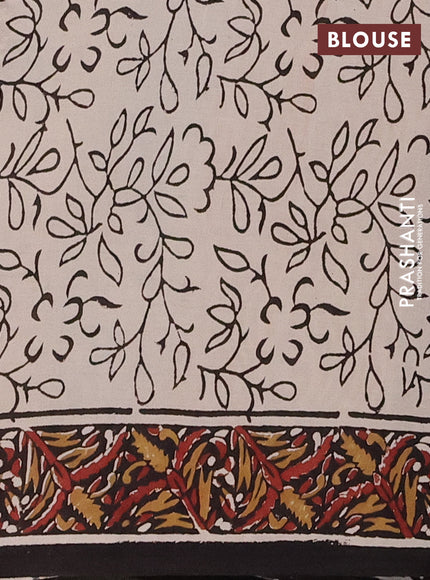 Jaipur cotton saree beige and black with allover kalamkari prints and printed border