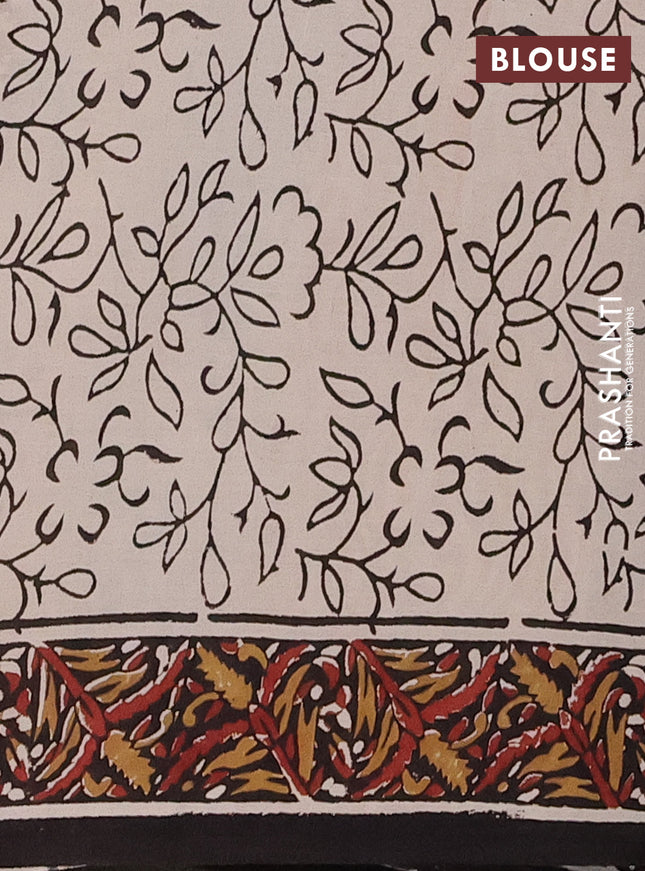 Jaipur cotton saree beige and black with allover kalamkari prints and printed border