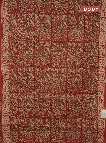 Jaipur cotton saree rust and beige with allover kalamkari prints and printed border