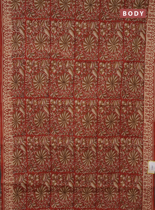 Jaipur cotton saree rust and beige with allover kalamkari prints and printed border