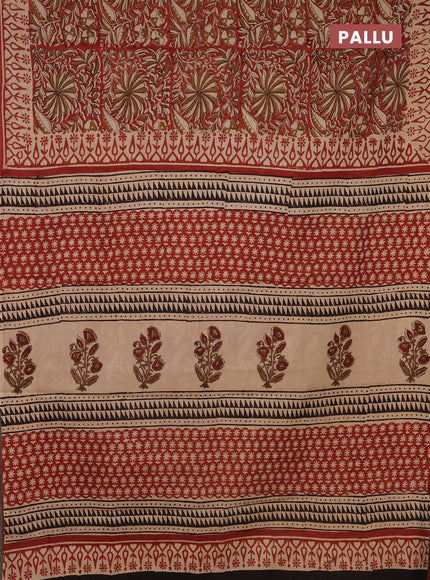 Jaipur cotton saree rust and beige with allover kalamkari prints and printed border