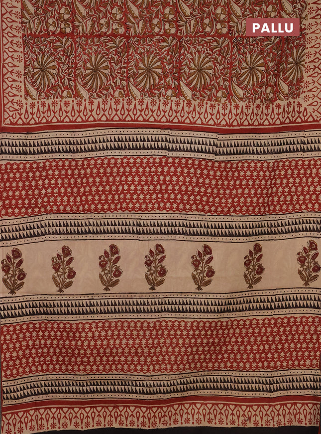 Jaipur cotton saree rust and beige with allover kalamkari prints and printed border