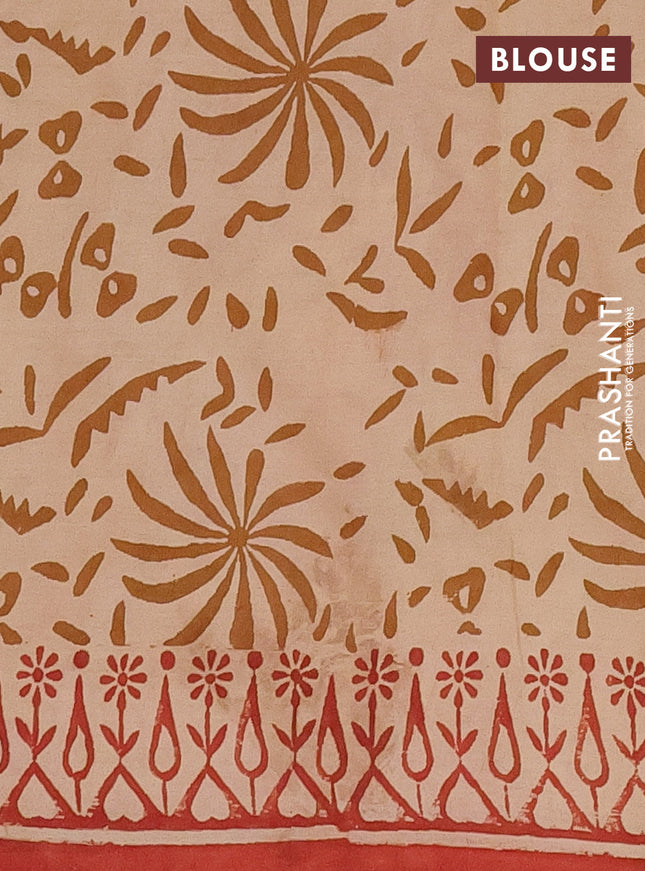 Jaipur cotton saree rust and beige with allover kalamkari prints and printed border