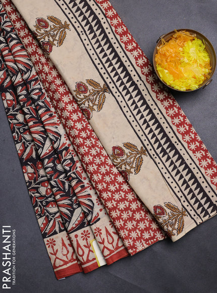Jaipur cotton saree black and beige with allover kalamkari prints and printed border