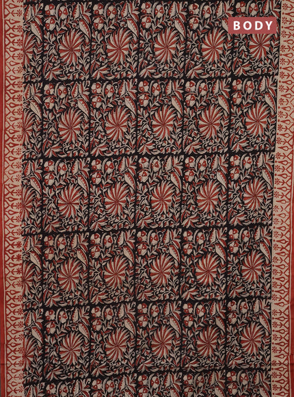 Jaipur cotton saree black and beige with allover kalamkari prints and printed border