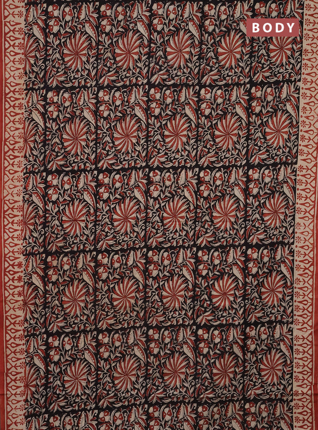 Jaipur cotton saree black and beige with allover kalamkari prints and printed border