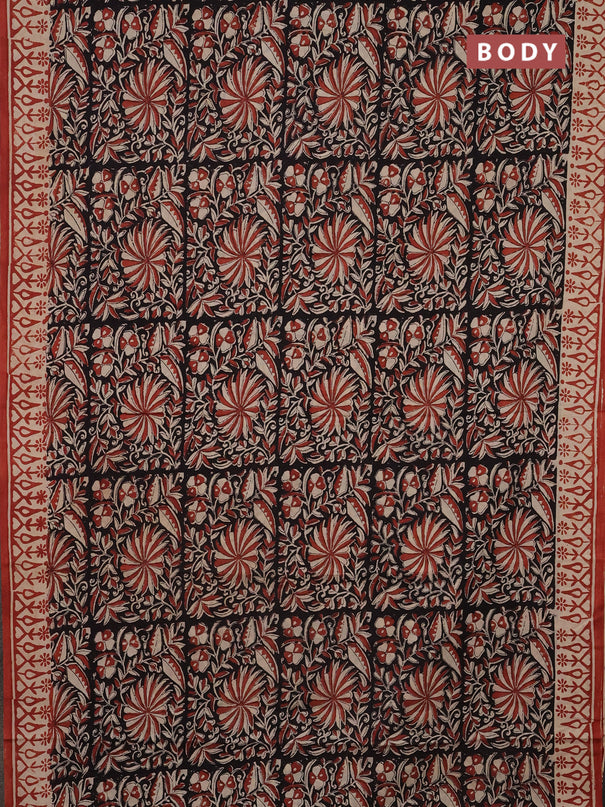 Jaipur cotton saree black and beige with allover kalamkari prints and printed border