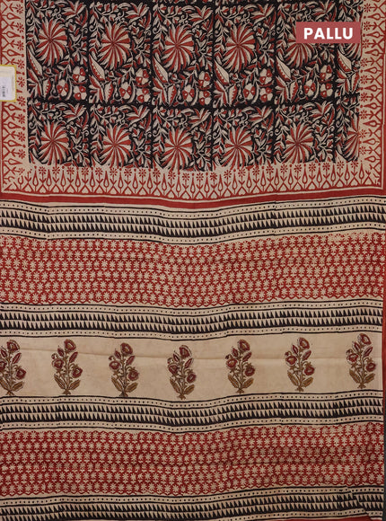 Jaipur cotton saree black and beige with allover kalamkari prints and printed border