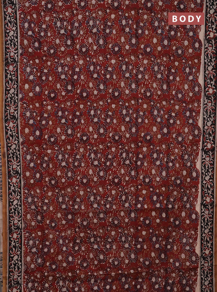 Jaipur cotton saree marron and black with allover kalamkari prints and printed border