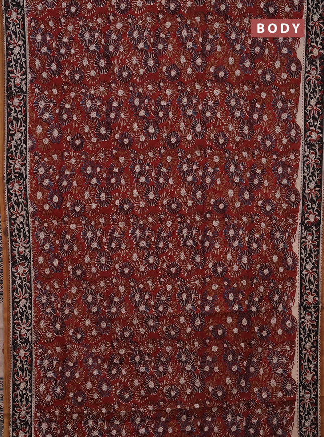 Jaipur cotton saree marron and black with allover kalamkari prints and printed border