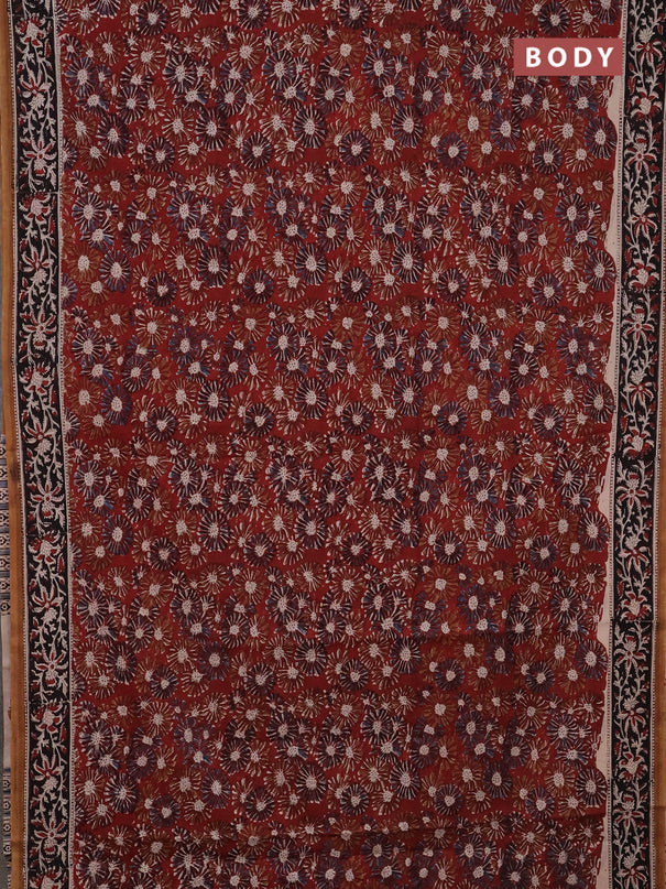 Jaipur cotton saree marron and black with allover kalamkari prints and printed border
