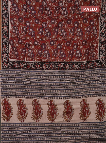 Jaipur cotton saree marron and black with allover kalamkari prints and printed border