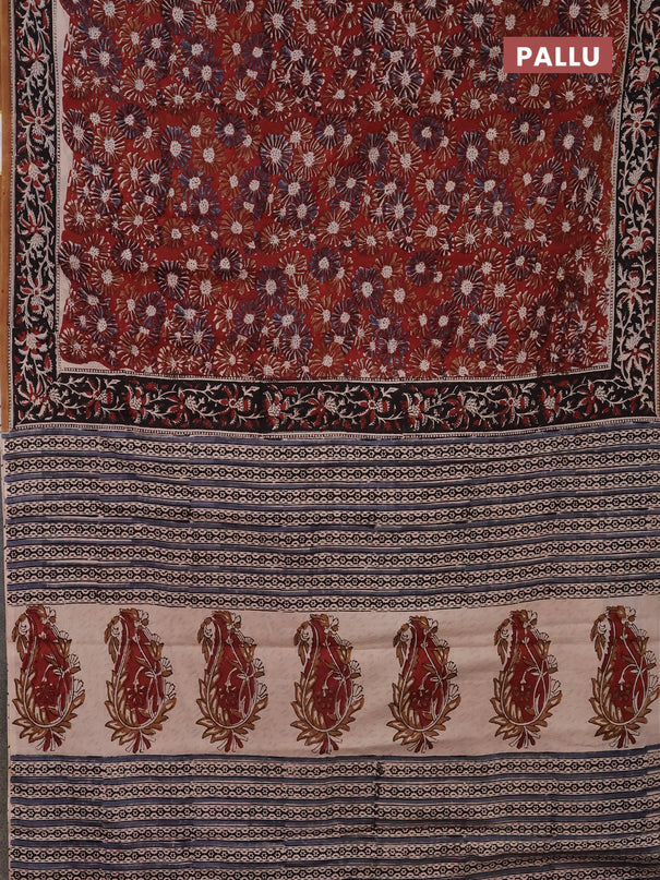 Jaipur cotton saree marron and black with allover kalamkari prints and printed border