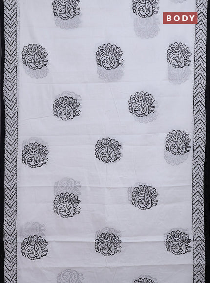 Jaipur cotton saree off white and black with annam butta prints and printed border