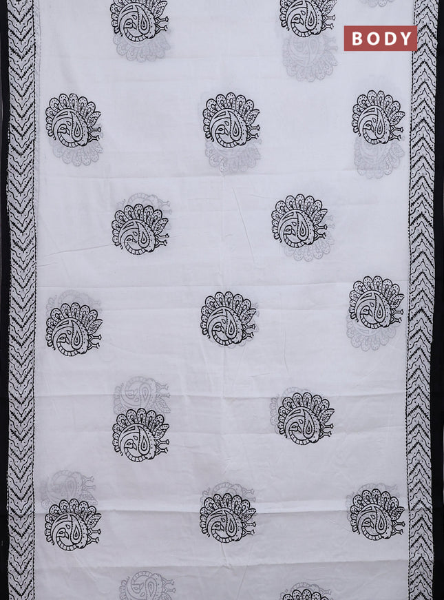 Jaipur cotton saree off white and black with annam butta prints and printed border
