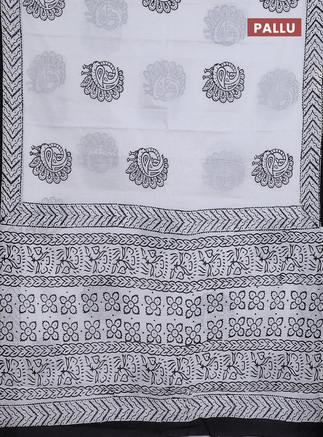 Jaipur cotton saree off white and black with annam butta prints and printed border