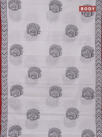 Jaipur cotton saree off white and maroon with annam butta prints and printed border