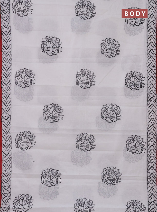 Jaipur cotton saree off white and maroon with annam butta prints and printed border