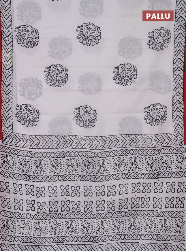 Jaipur cotton saree off white and maroon with annam butta prints and printed border