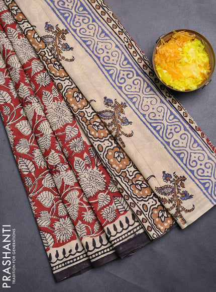 Jaipur cotton saree maroon and black with allover kalamkari prints and printed border