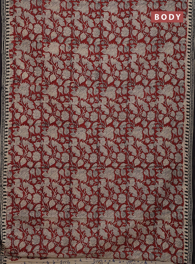Jaipur cotton saree maroon and black with allover kalamkari prints and printed border