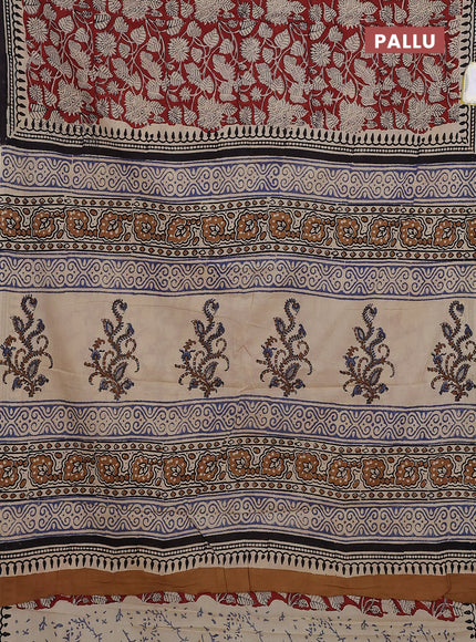 Jaipur cotton saree maroon and black with allover kalamkari prints and printed border