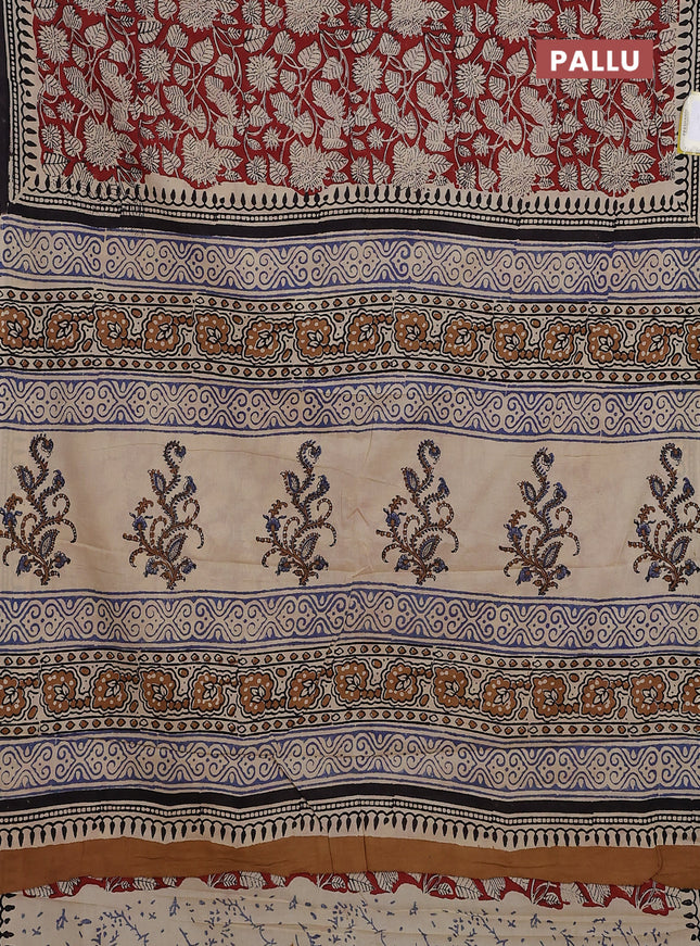 Jaipur cotton saree maroon and black with allover kalamkari prints and printed border